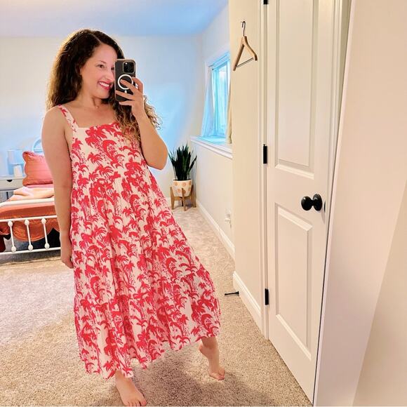NWT Tuckernuck Seema Kahai Pink White Cotton Palm Tree Maxi Dress XS - Picture 1 of 10